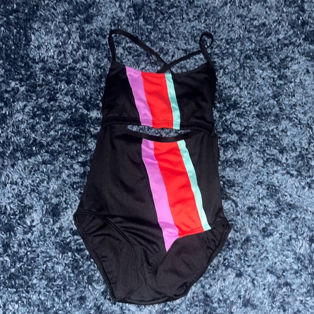 black leotard with fun colors